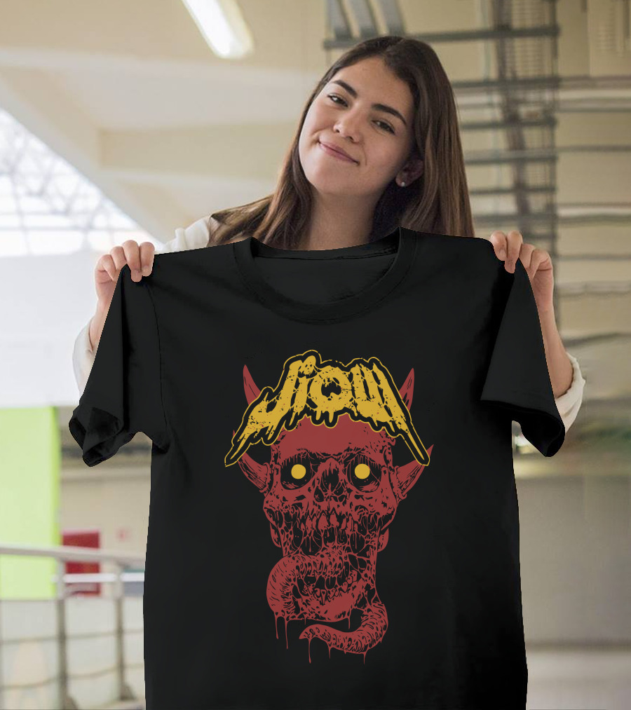 Jiqui Demon Music Merch Skull Demon With Yellow Lettering T-Shirt
