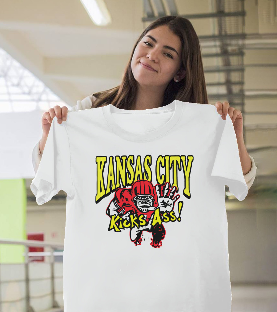 Kansas City Kicks Ass Red Football Player T-Shirt