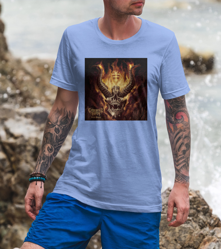 Enterprise Earth Death Magick Fiery Horned Skull T-Shirt
