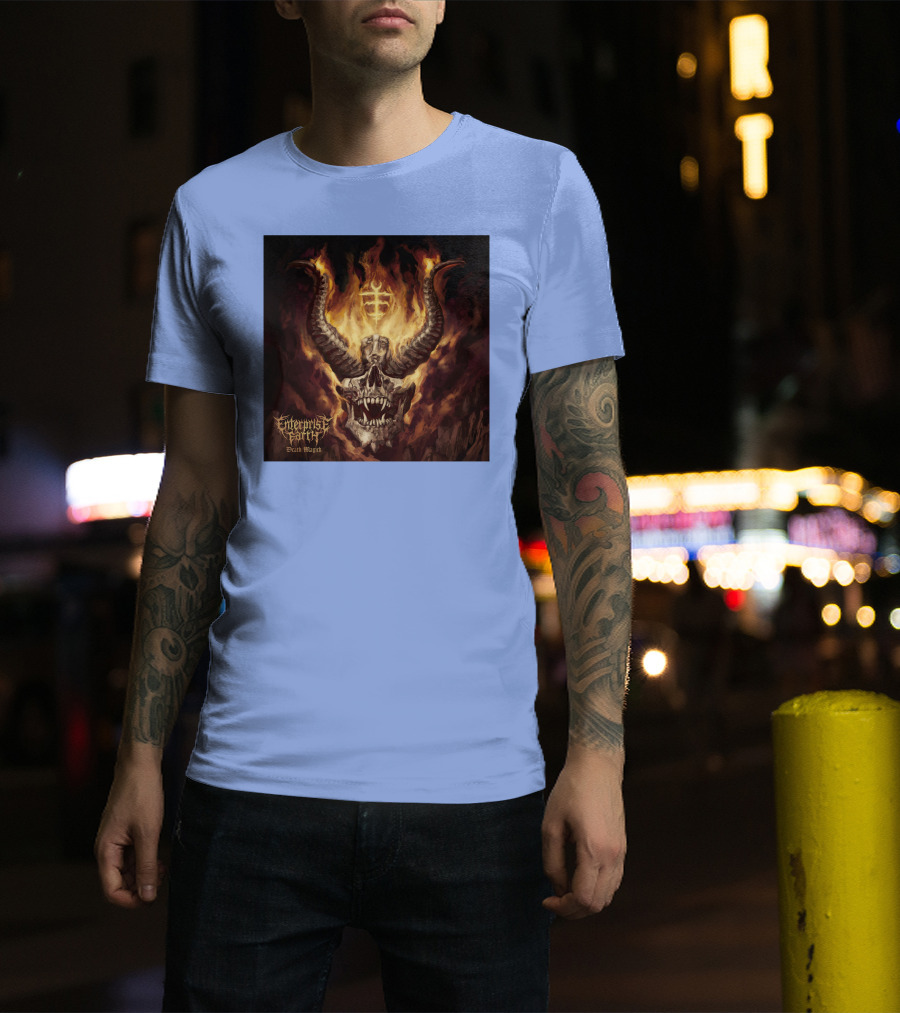 Enterprise Earth Death Magick Fiery Horned Skull T-Shirt