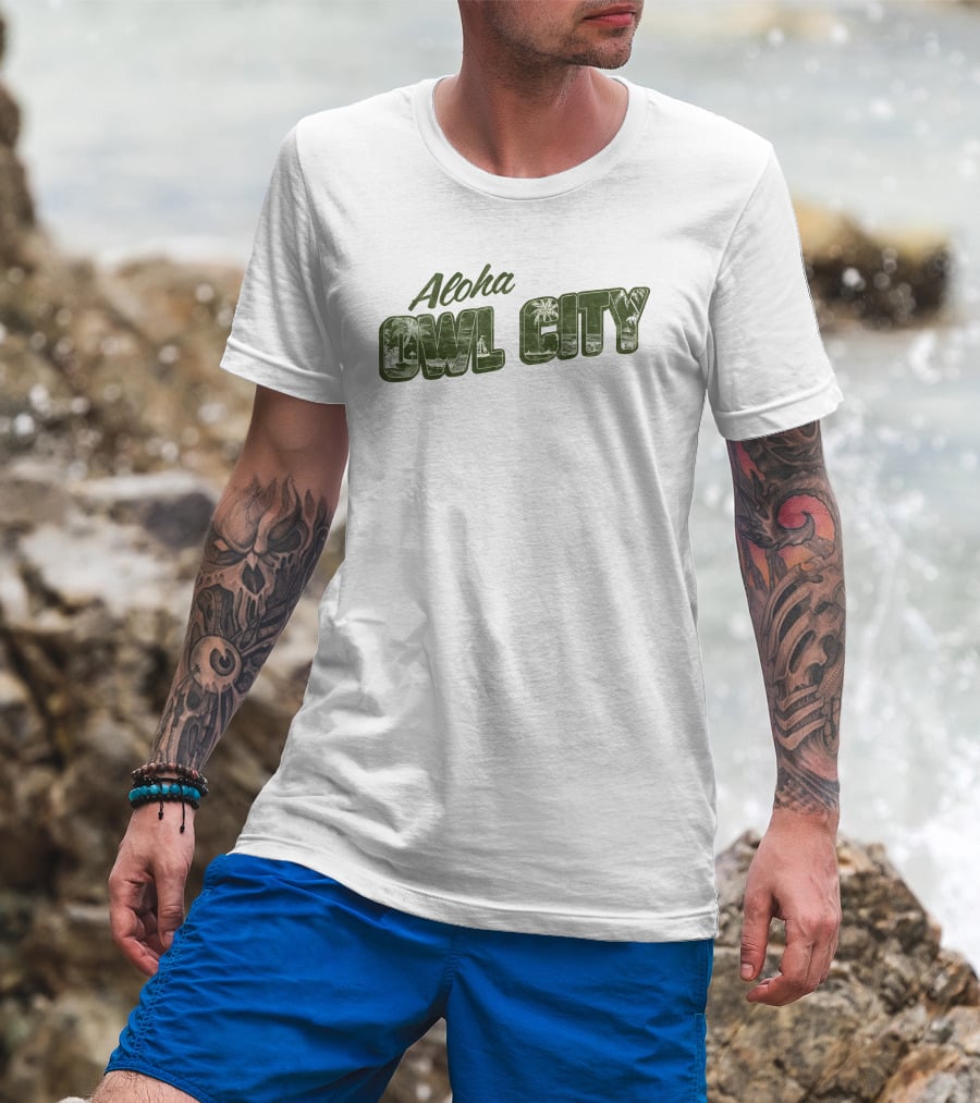 Aloha Owl City Palm Tree Green Tropical T-Shirt