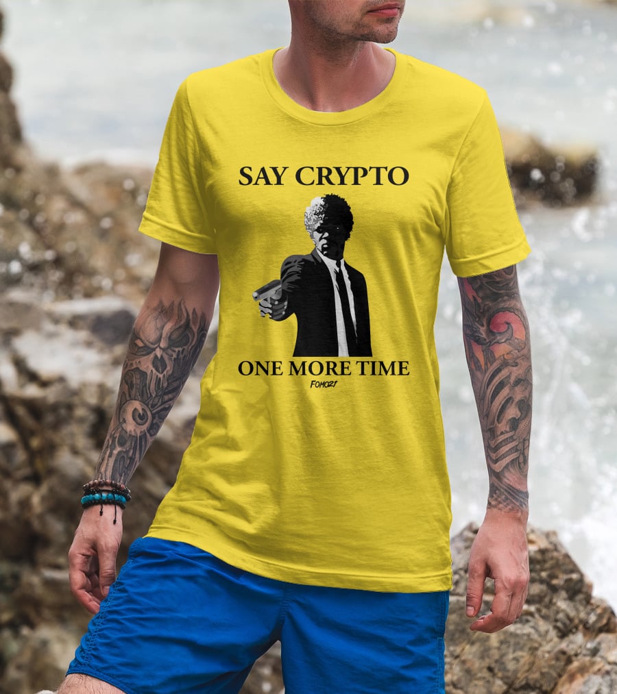 Pulp Fiction Style Say Crypto One More Time FOMO21 T-Shirt