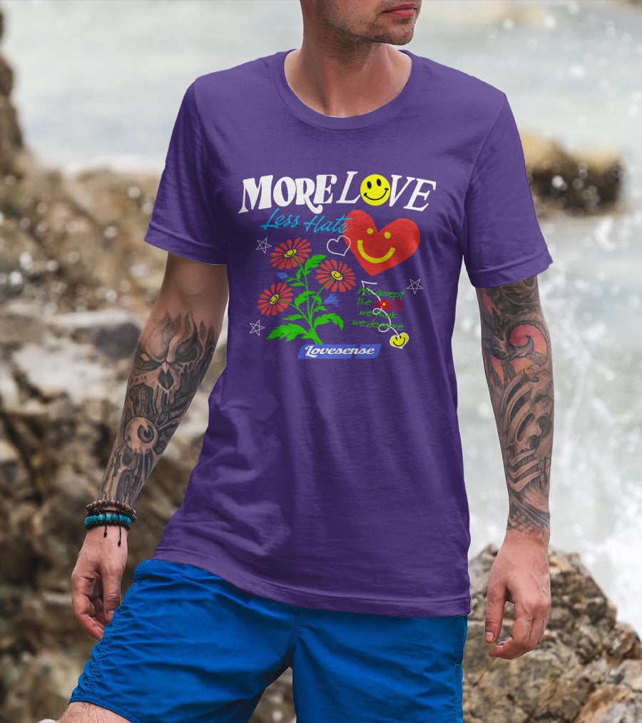 MORE LOVE Less Hate Smile Heart Flowers Stars Lovsense T-Shirt