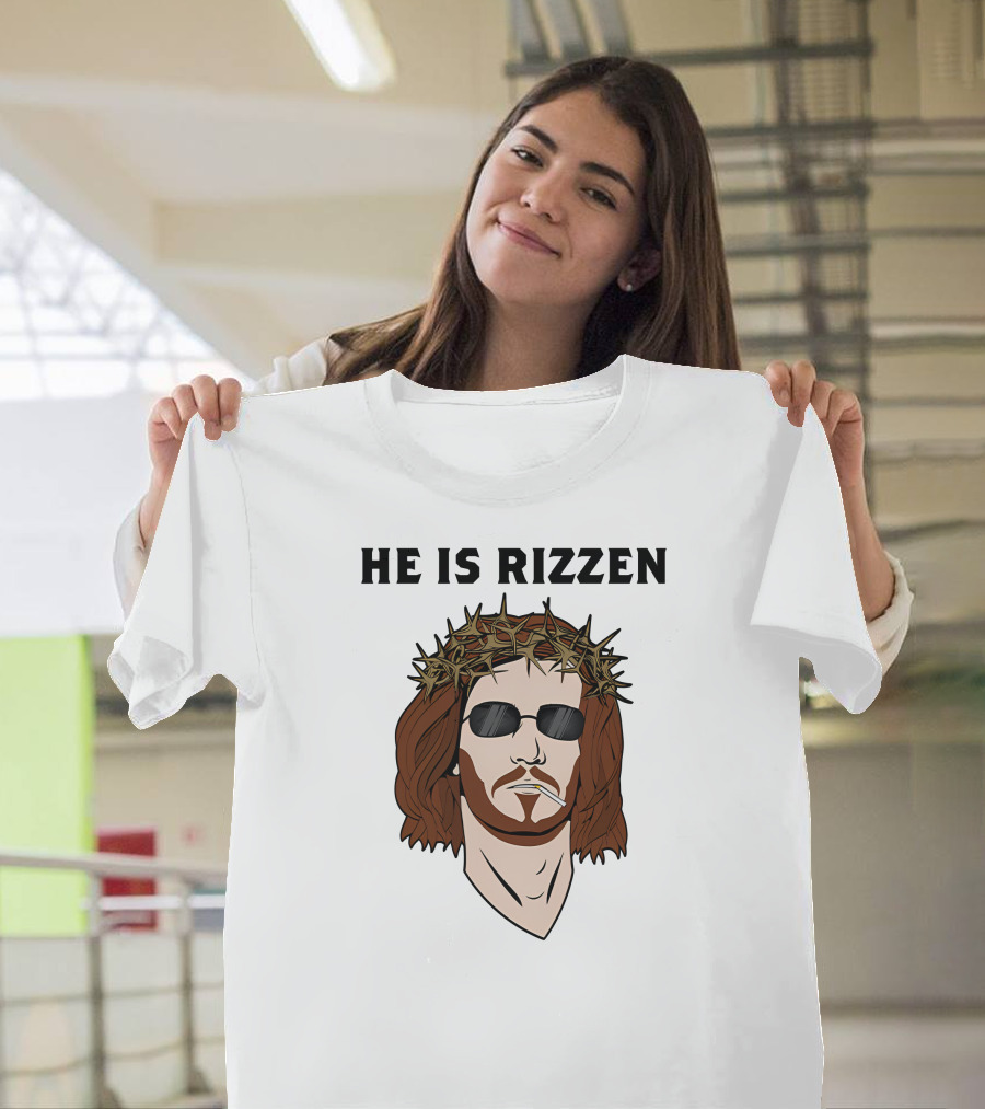 Shithead Steve Merch He Is Rizzen Jesus Crown Of Thorns Sunglasses Smoking T-Shirt
