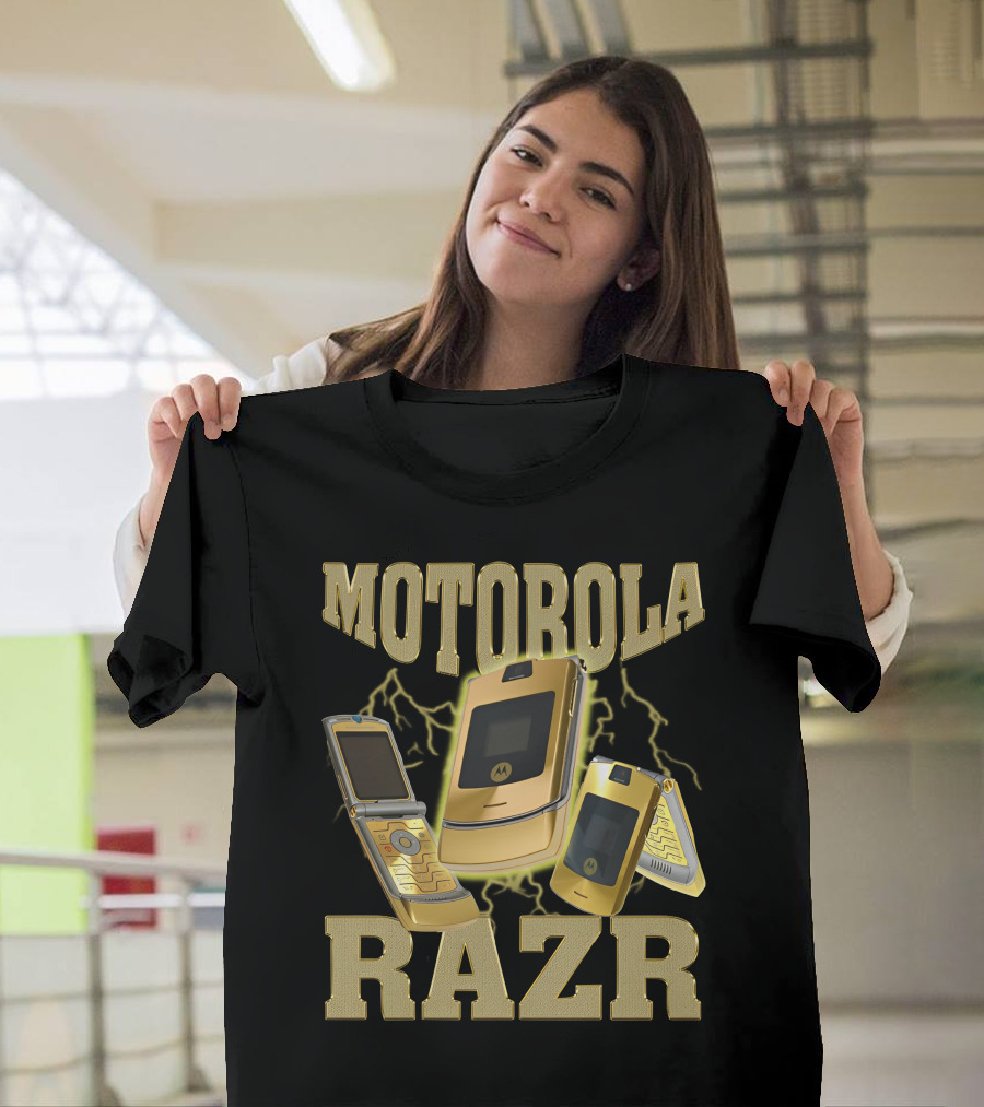 MOTOROLA RAZR Gold Flip Phone Lightning T-Shirt