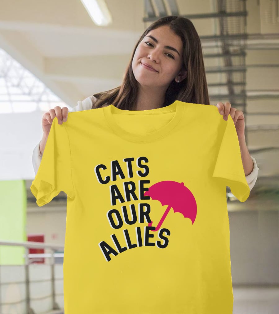 Cats Are Our Allies Red Umbrella T-Shirt
