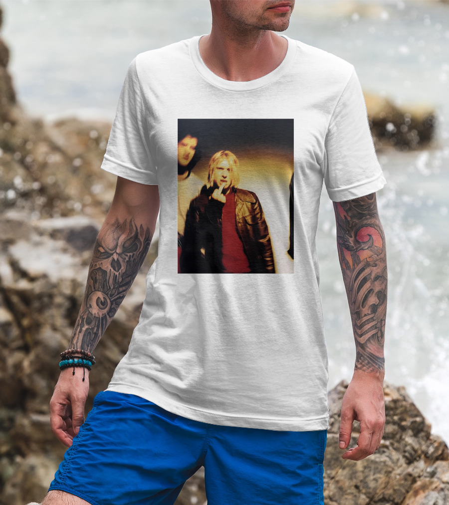 Kurt Cobain Leather Jacket Red Sweater Iconic Image T-Shirt