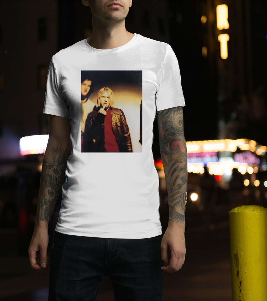 Kurt Cobain Leather Jacket Red Sweater Iconic Image T-Shirt