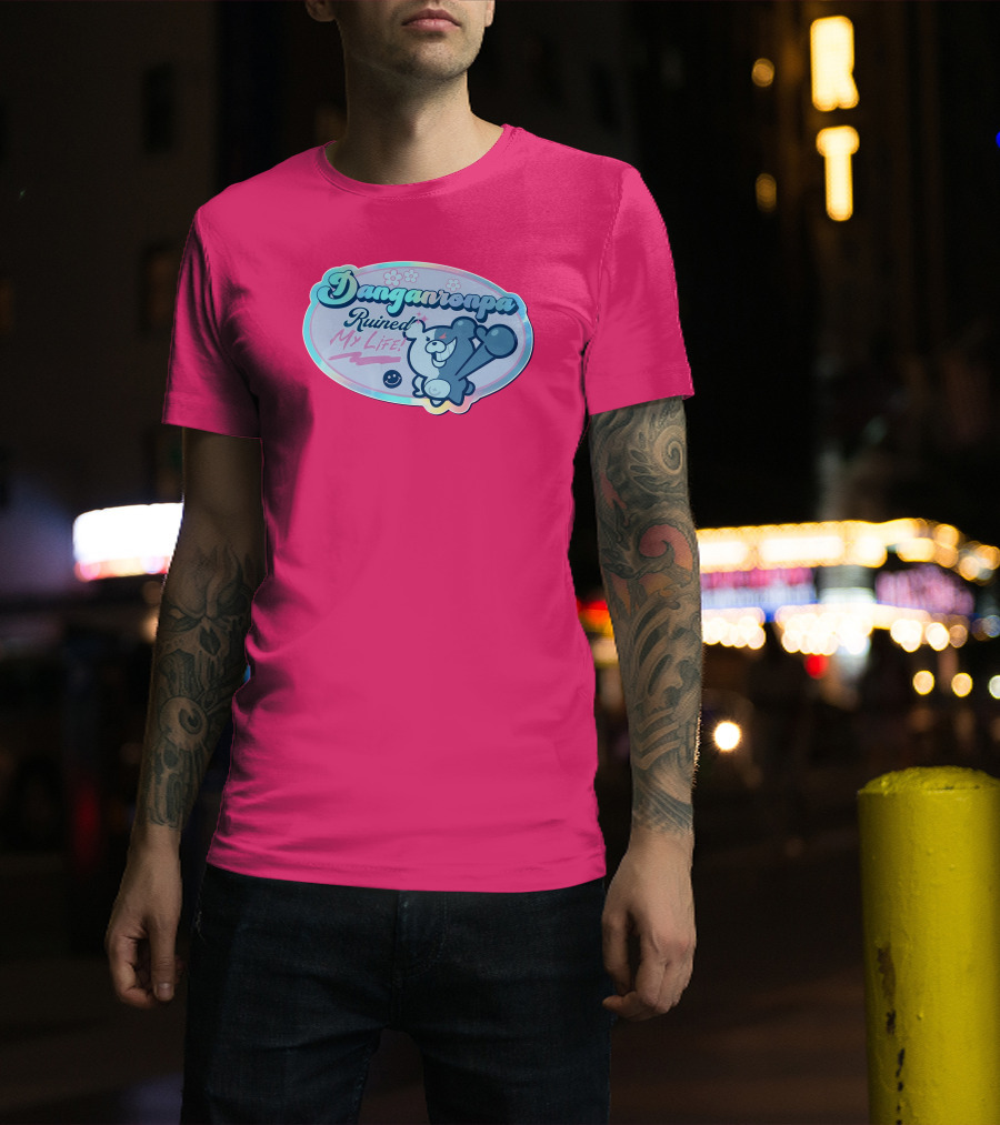 Danganronpa Ruined My Life Monokuma Smiley Pink Flowers T-Shirt