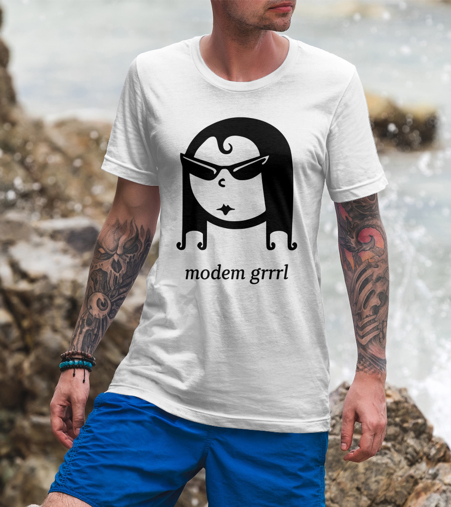 Modem Grrrl Sunglasses Illustrative T-Shirt