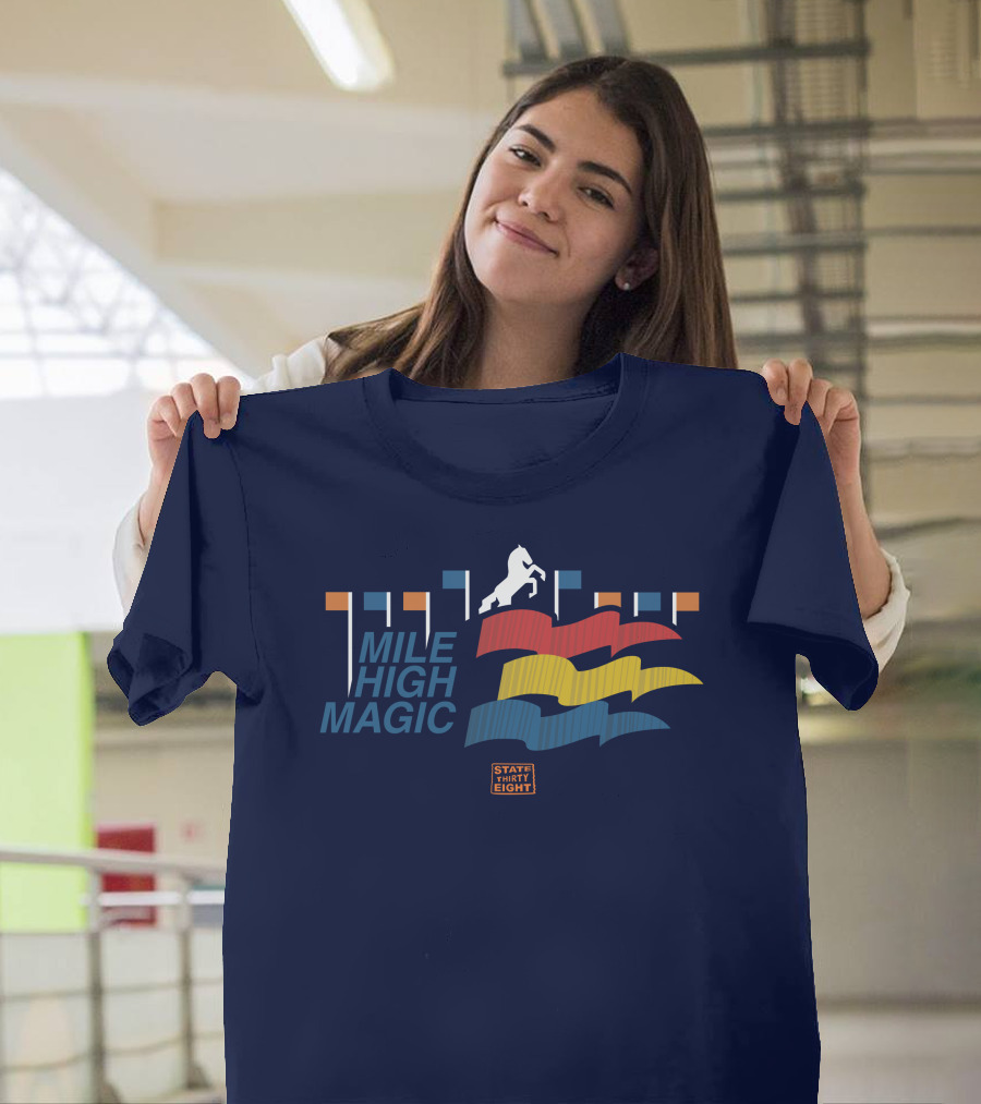 State Thirty Eight Mile High Magic Horse And Flag Elements T-Shirt