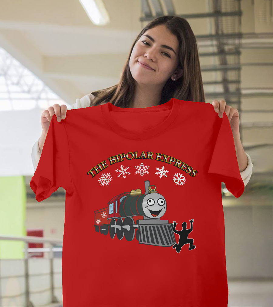 THE BIPOLAR EXPRESS Christmas Train Snowflakes T-Shirt