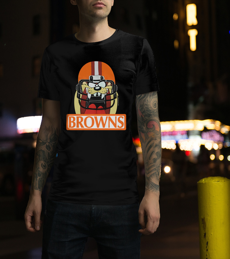 1993 Cleveland Browns Warner Bros Tazmanian Taz Devil Helmet Browns T-Shirt