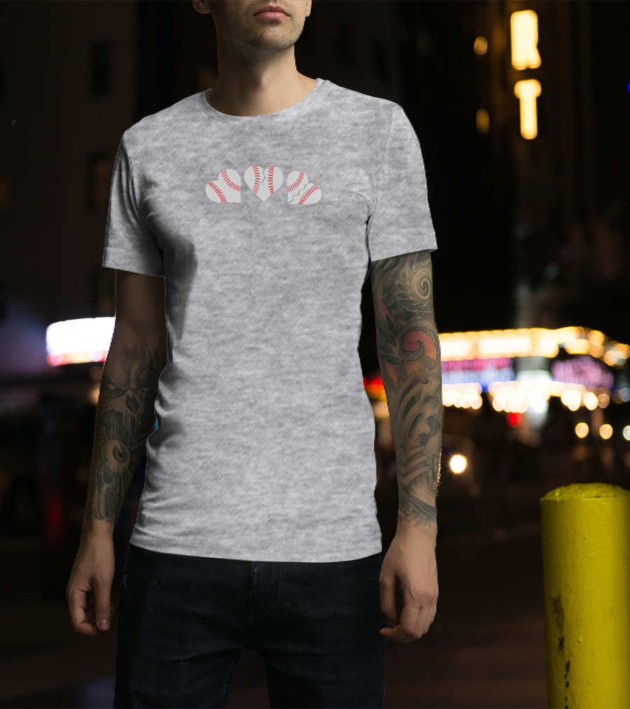 The Three Baseball Hearts Pattern Red Stitching T-Shirt