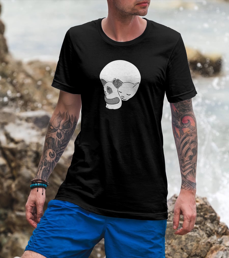 Small Kitten Under Love Lock Yin Yang Cats T-Shirt