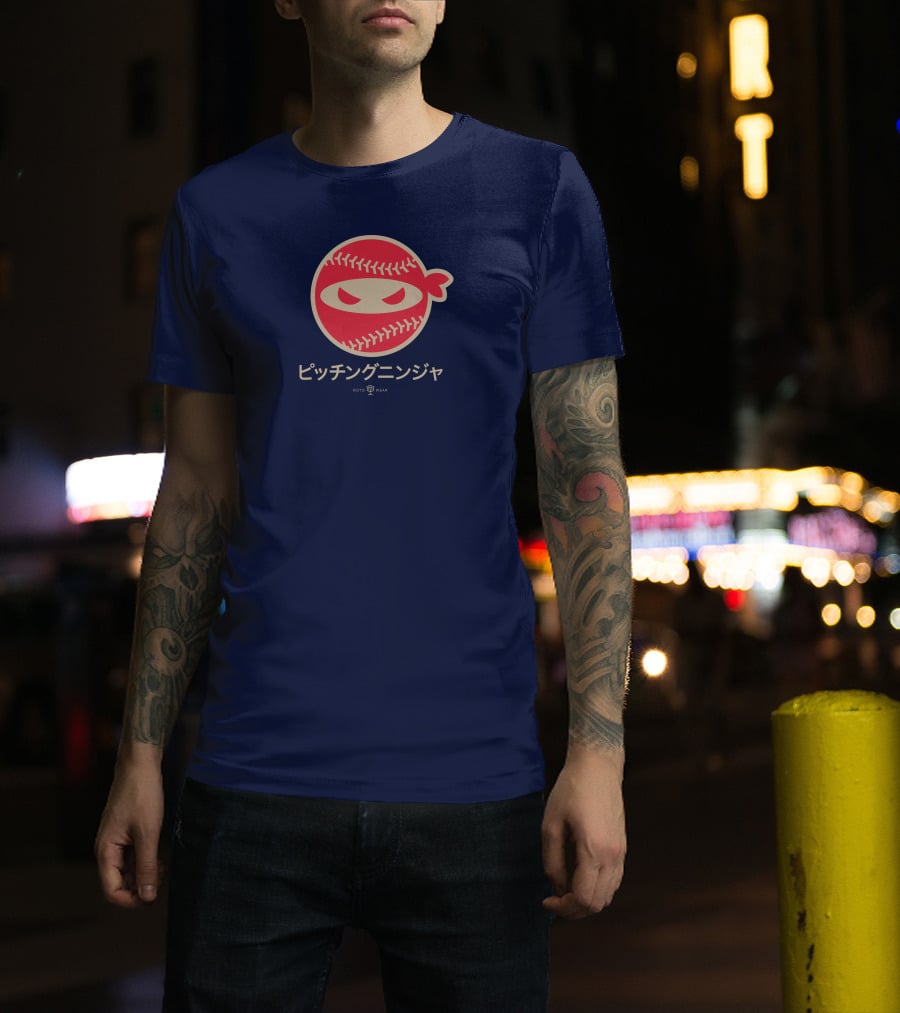 Pitching Ninja Nippon Japanese Baseball Icon Roto Wear T-Shirt