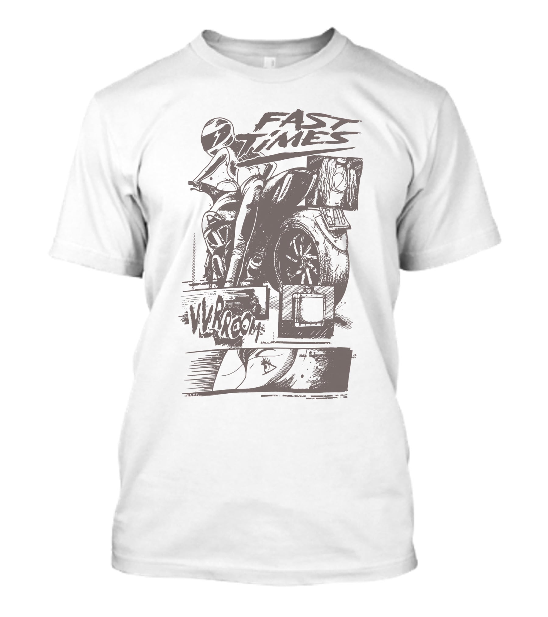Fast Times Vroom Motorcycle Rider Action Panels T-Shirt