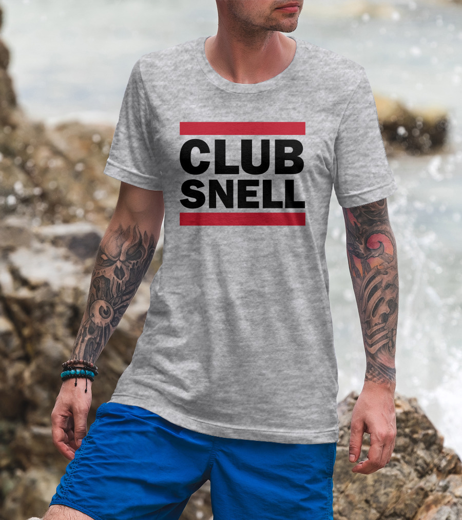 Club Snell Bold Black Text With Red Stripes On Gray Background T-Shirt