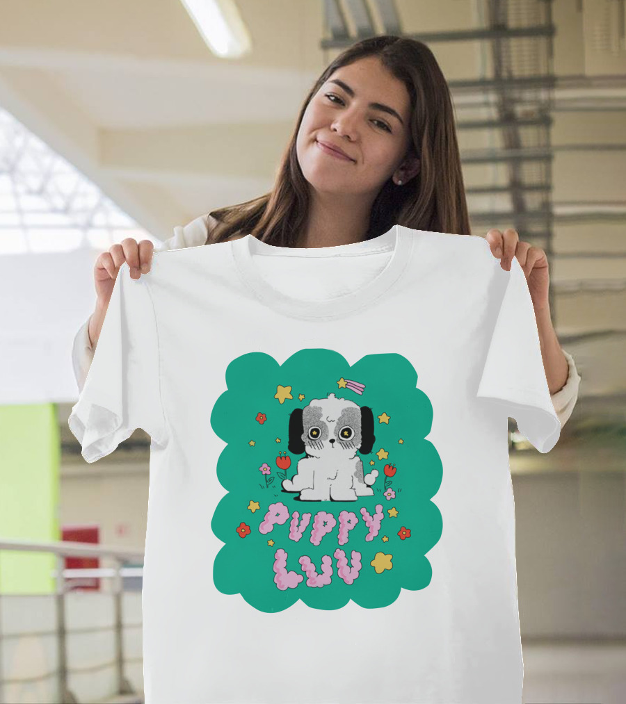 Puppy Luv Chloe Moriondo Cute Cartoon Dog With Stars And Flowers T-Shirt