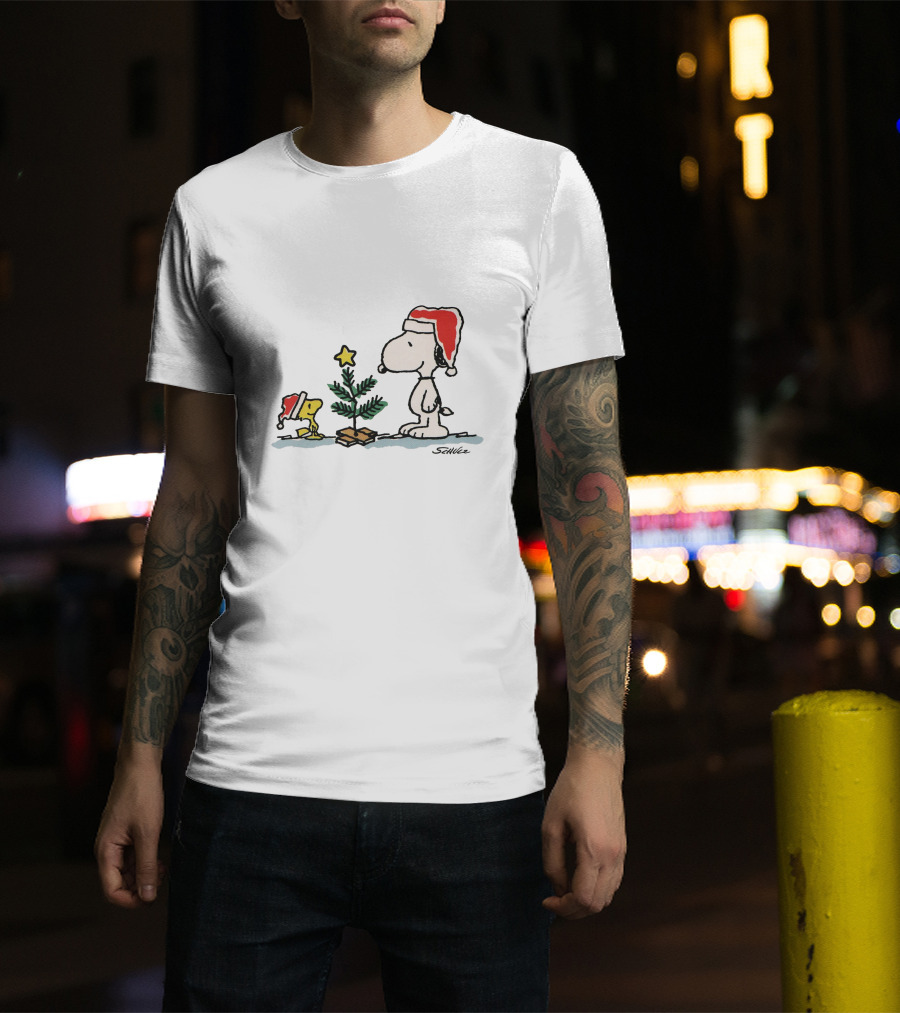 Snoopy Woodstock Christmas Tree Santa Hats T-Shirt