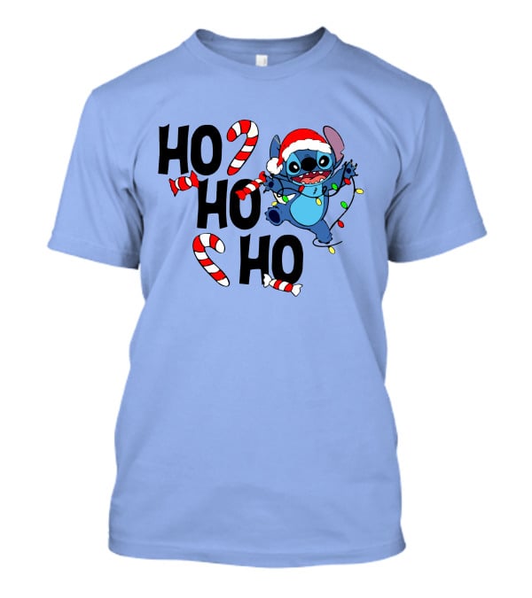 Stitch Ho Ho Ho Christmas Lights And Candy Canes T-Shirt