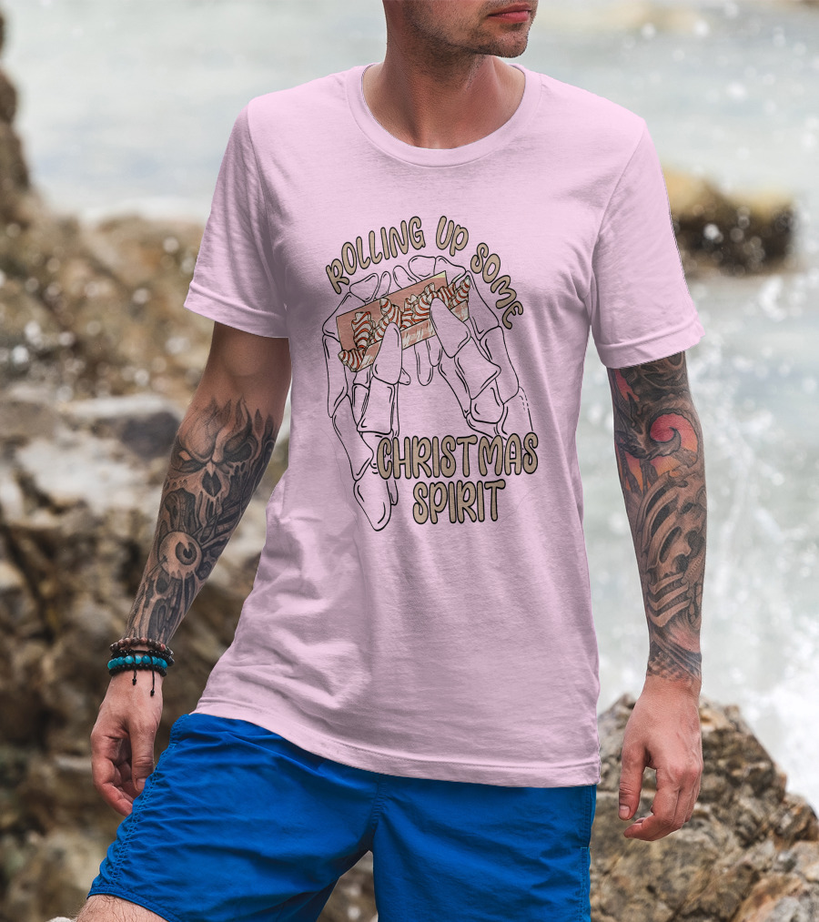 Rolling Up Some Christmas Spirit Skeleton Hands With Candy Cane Wrapper T-Shirt