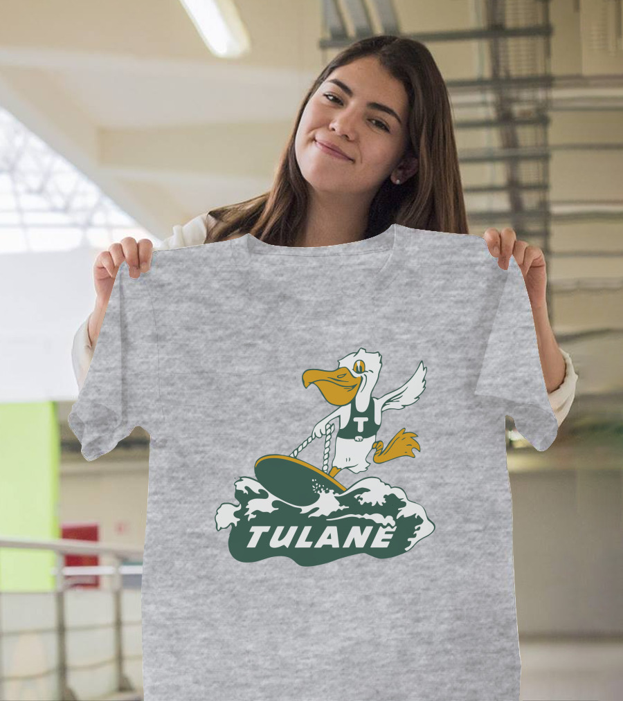 Tulane Vintage Surfing Pelican Riding Waves T-Shirt