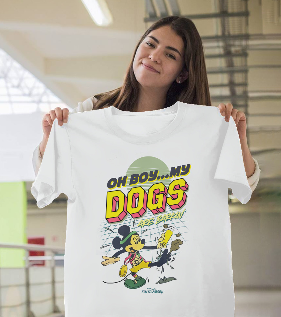 Oh Boy My Dogs Are Barkin runDisney Mickey Mouse Retro 80s T-Shirt