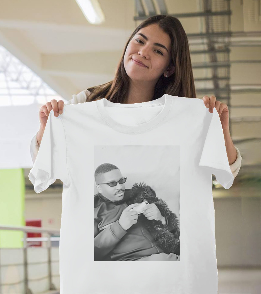 Father's Tiny Shades Relaxing with Pet on Couch T-Shirt