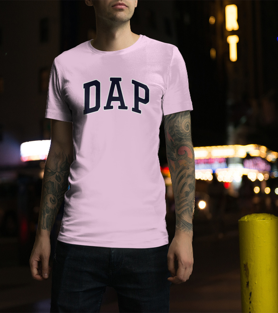 Dap College Style Athletic Lettering Pink Background T-Shirt