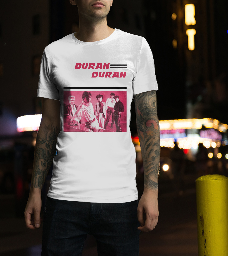 Duran Duran Band Photo With Stylized Logo And Pink Tone T-Shirt