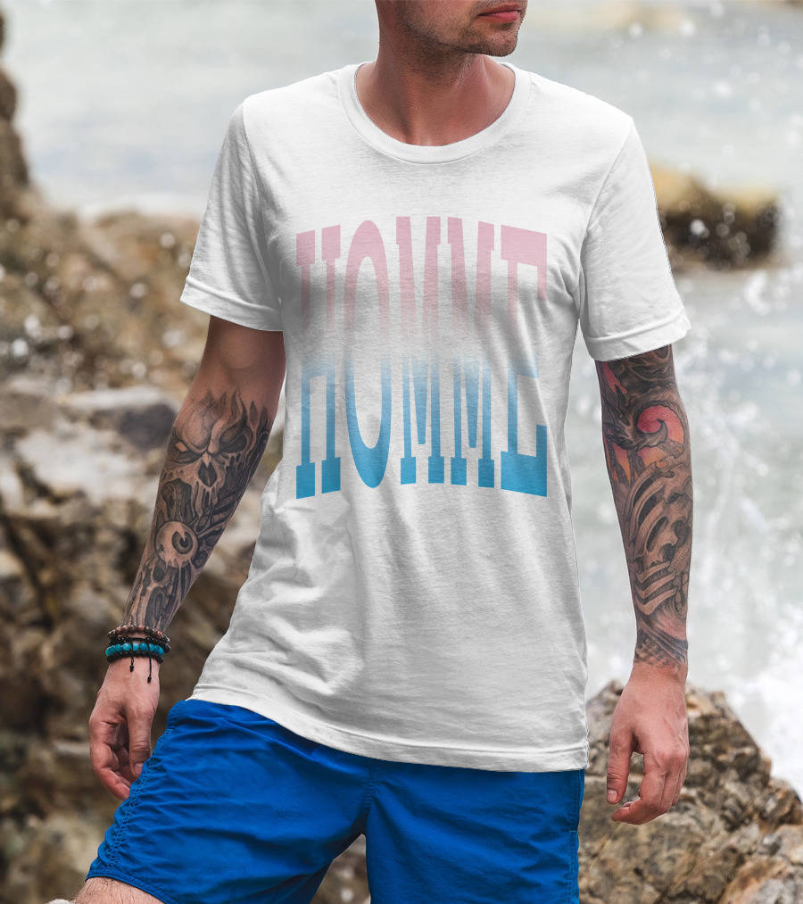 Homme Femme Pink Blue Gradient Text T-Shirt