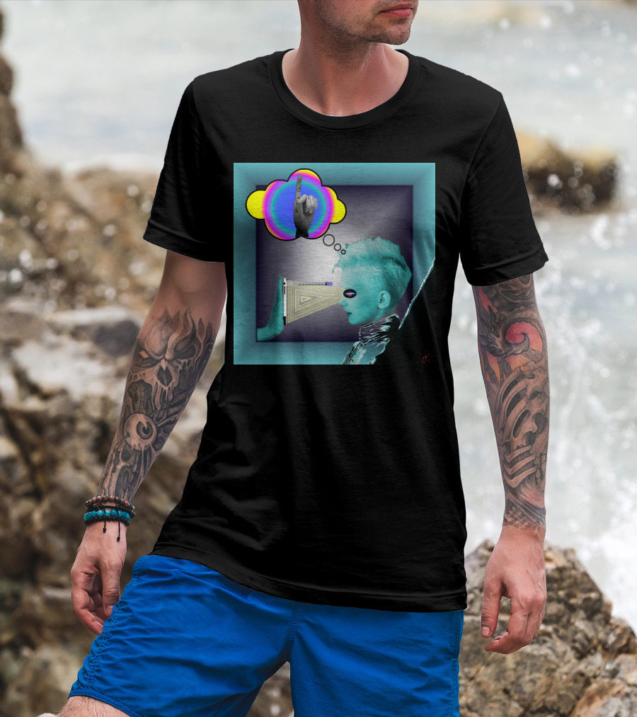 Push In Neon Finger Vision Cube T-Shirt