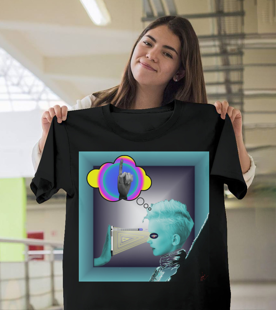 Push In Neon Finger Vision Cube T-Shirt