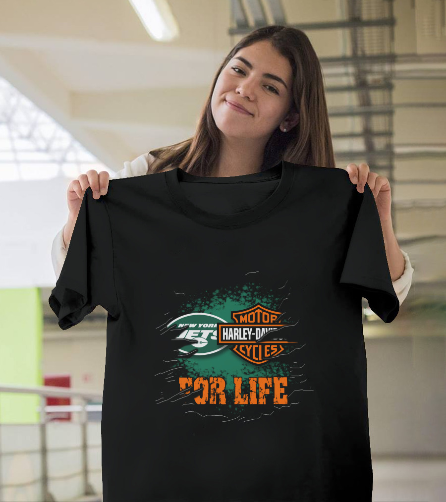 New York Jets Harley Davidson Motor Cycles For Life T-Shirt