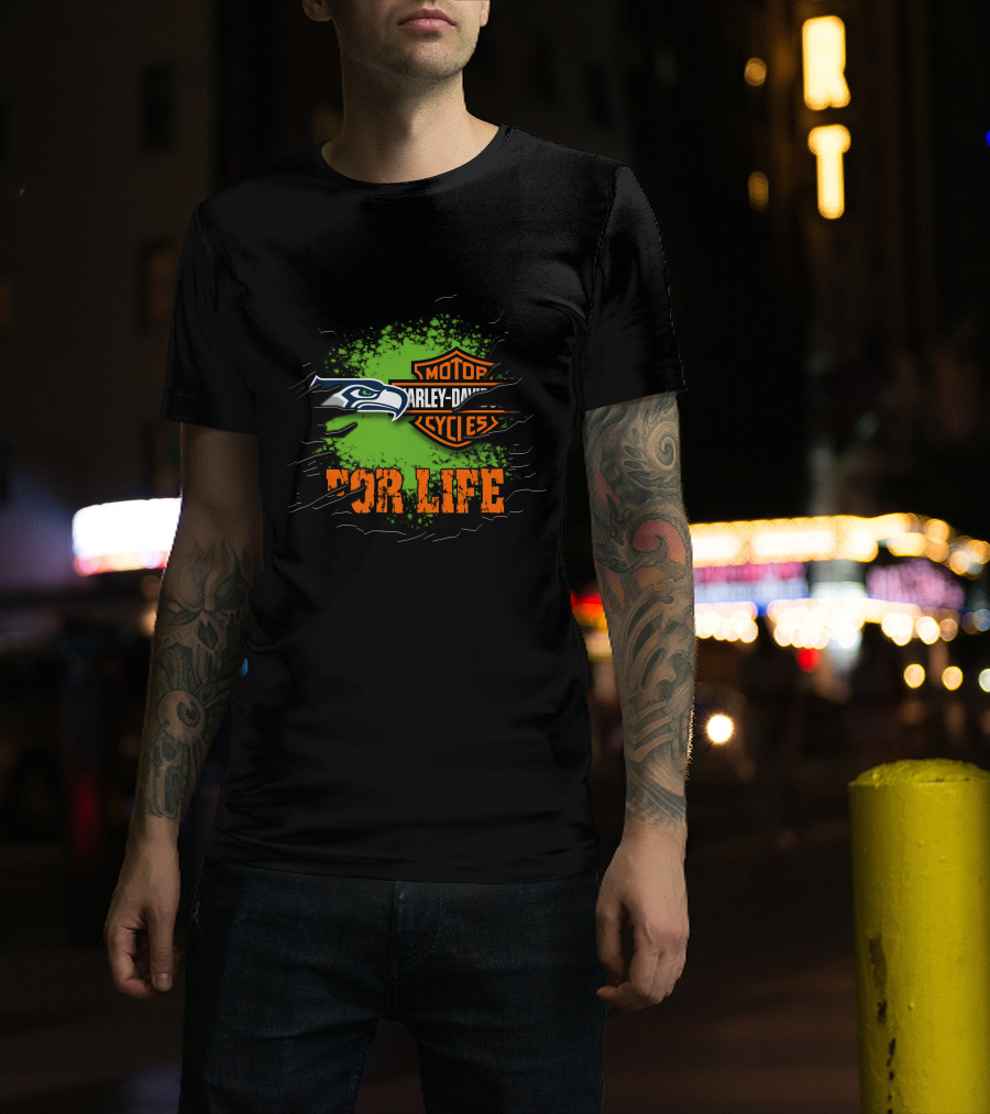 Seattle Seahawks Harley Davidson Cycles For Life T-Shirt