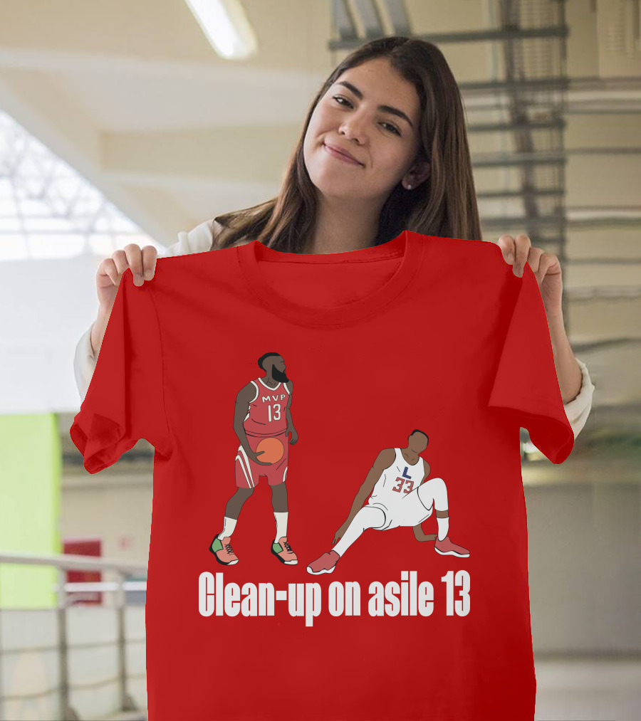 Clean-Up on Asile 13 MVP Number 13 Basketball Action Scene T-Shirt