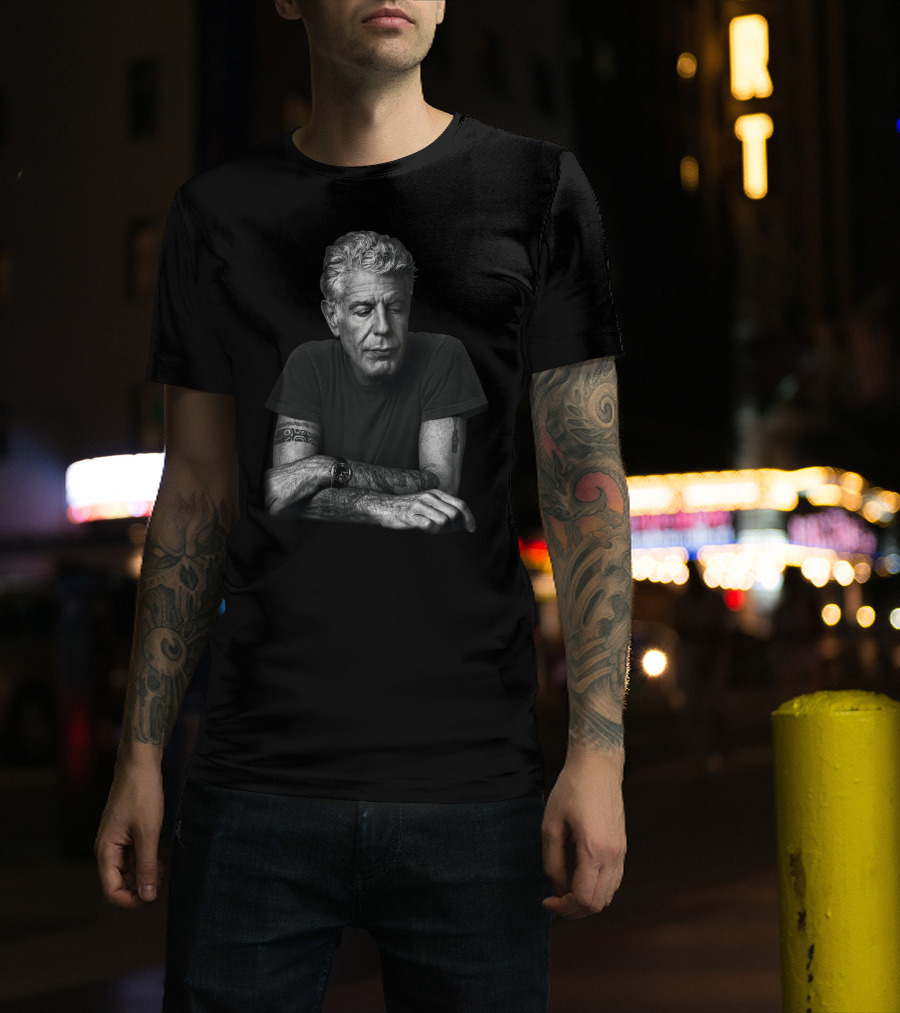 Anthony Bourdain Black And White Portrait With Tattoos T-Shirt