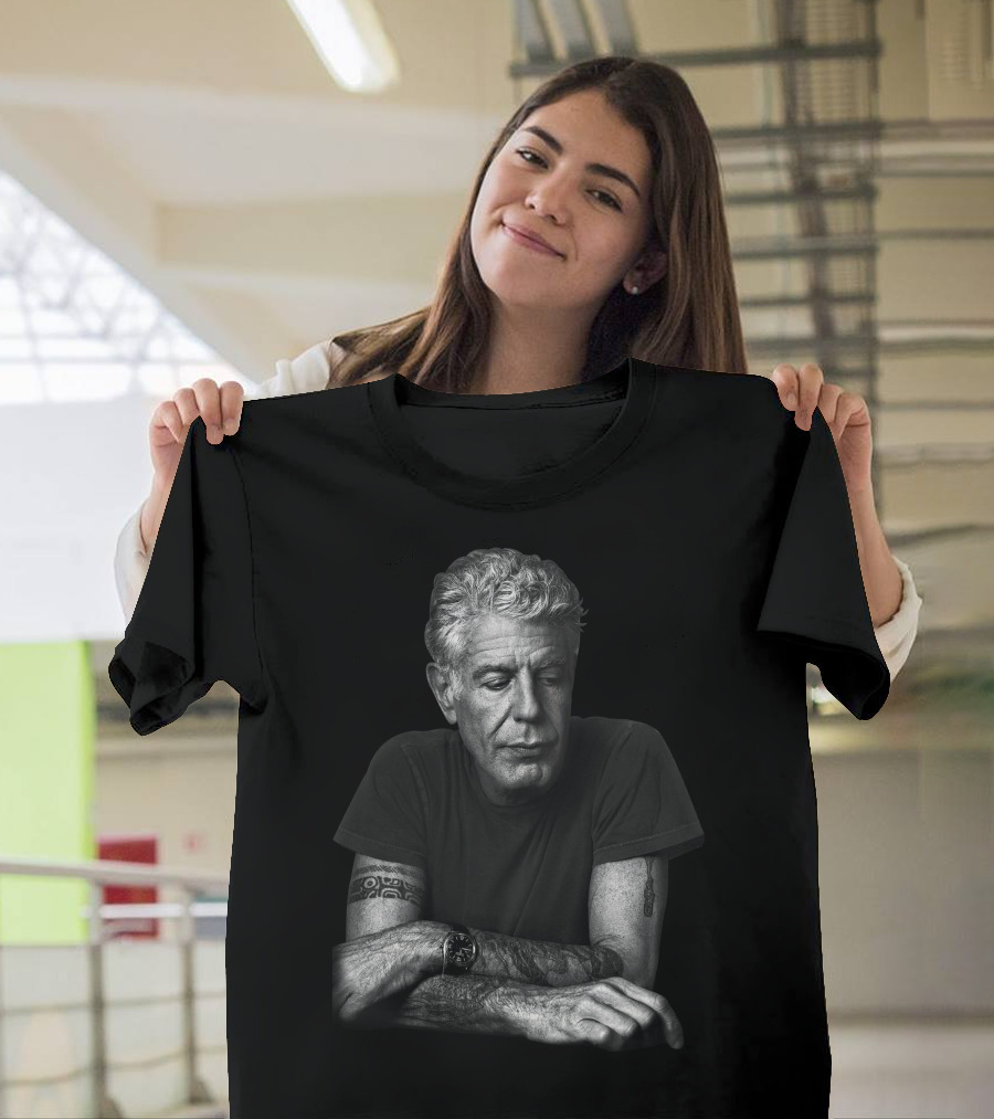 Anthony Bourdain Black And White Portrait With Tattoos T-Shirt