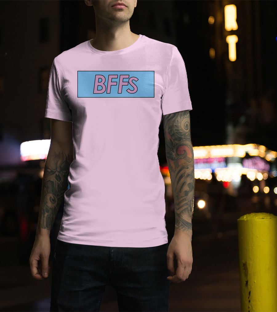 BFFs Podcast Merch Pink And Blue Block Text T-Shirt