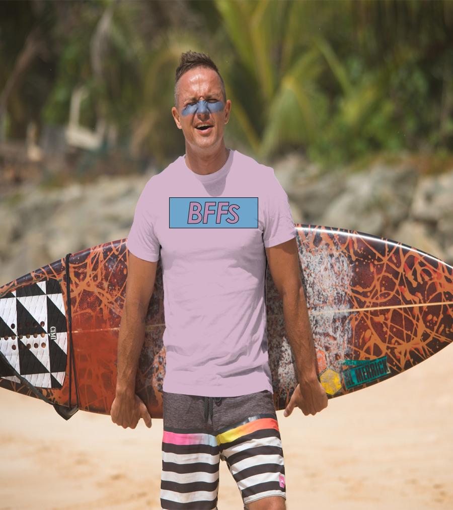 BFFs Podcast Merch Pink And Blue Block Text T-Shirt