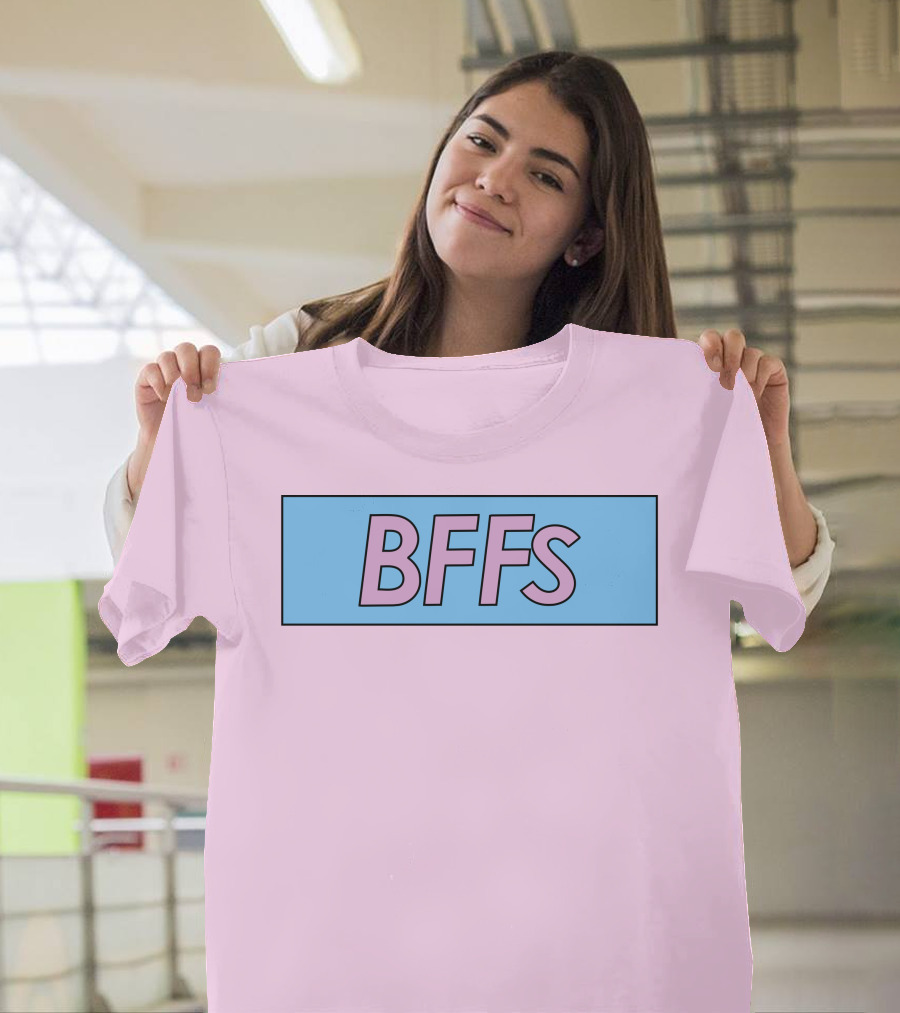 BFFs Podcast Merch Pink And Blue Block Text T-Shirt