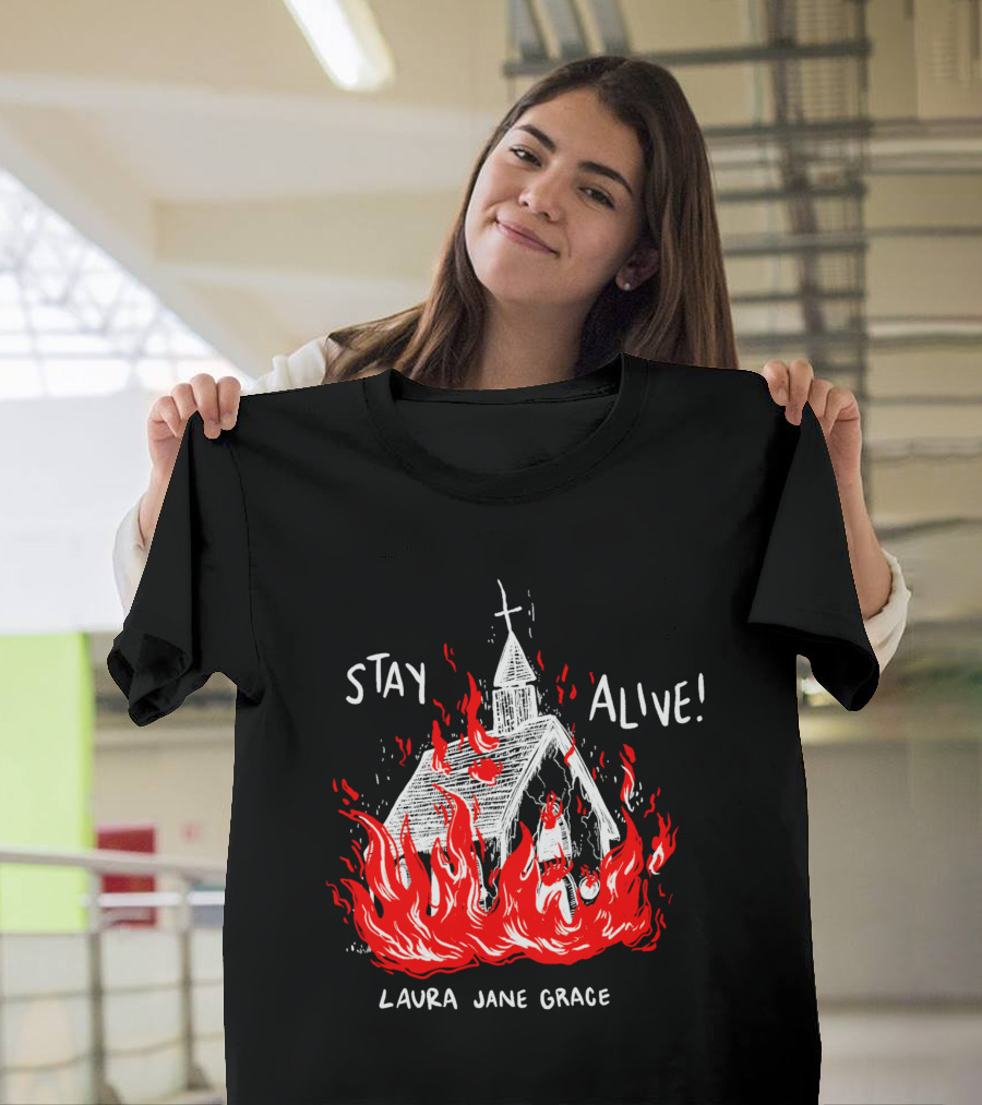 Stay Alive Church Laura Jane Grace Flaming Chapel T-Shirt
