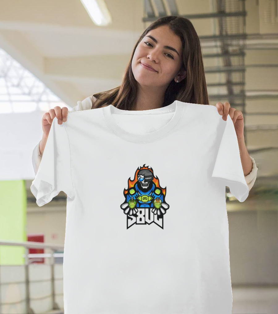 S8UL Gamer Mascot With VR Headset And Fiery Background T-Shirt