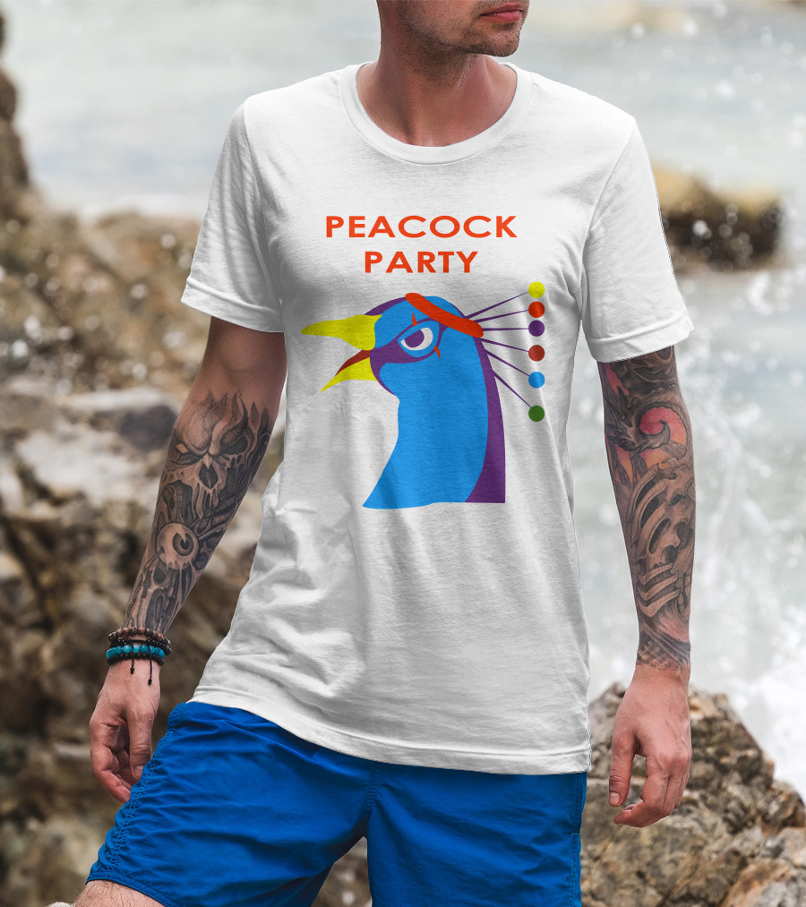 Peacock Party Auburn Blue Bird Colorful Head T-Shirt