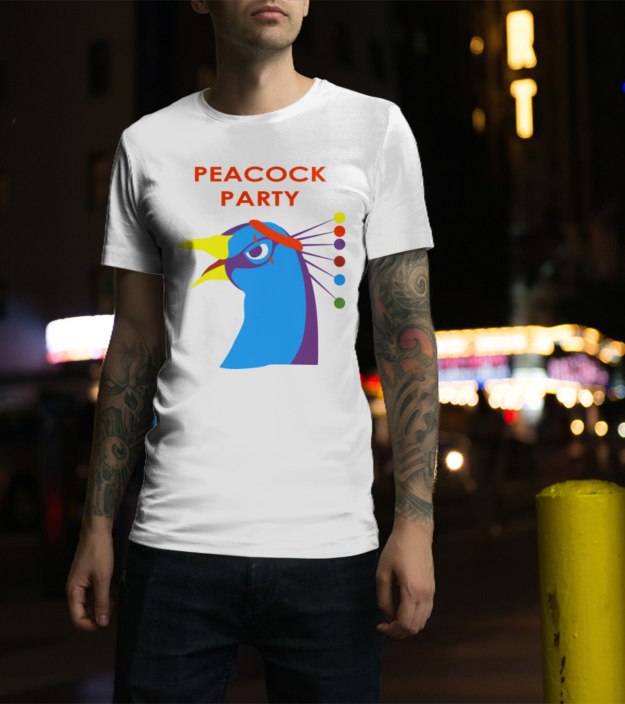 Peacock Party Auburn Blue Bird Colorful Head T-Shirt