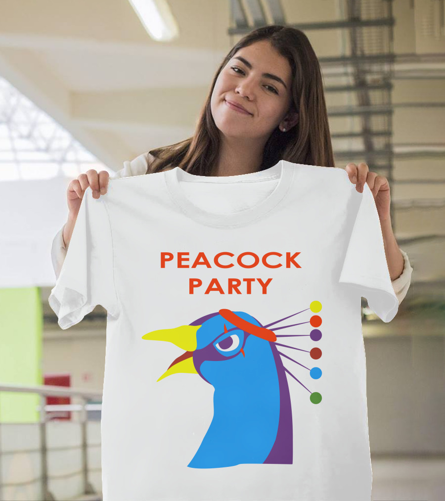 Peacock Party Auburn Blue Bird Colorful Head T-Shirt