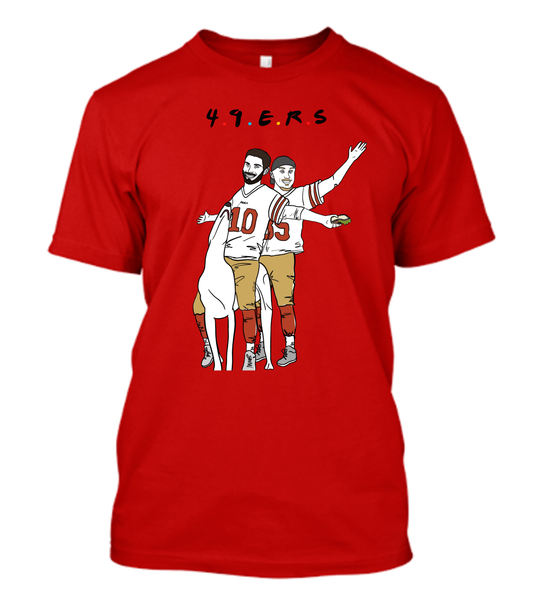 49ers Friends Jimmy Garoppolo Brian Hill Illustration With Dog T-Shirt