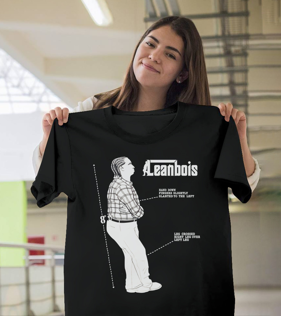Leanbois Hand Down Fingers Slanted to the Left with Leg Crossed Right Over Left T-Shirt