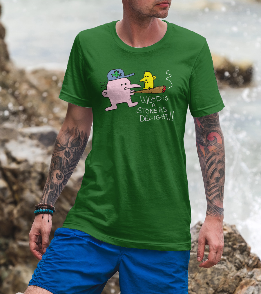 Weed Is A Stoners Delight Cartoon Characters Smoking Joint T-Shirt